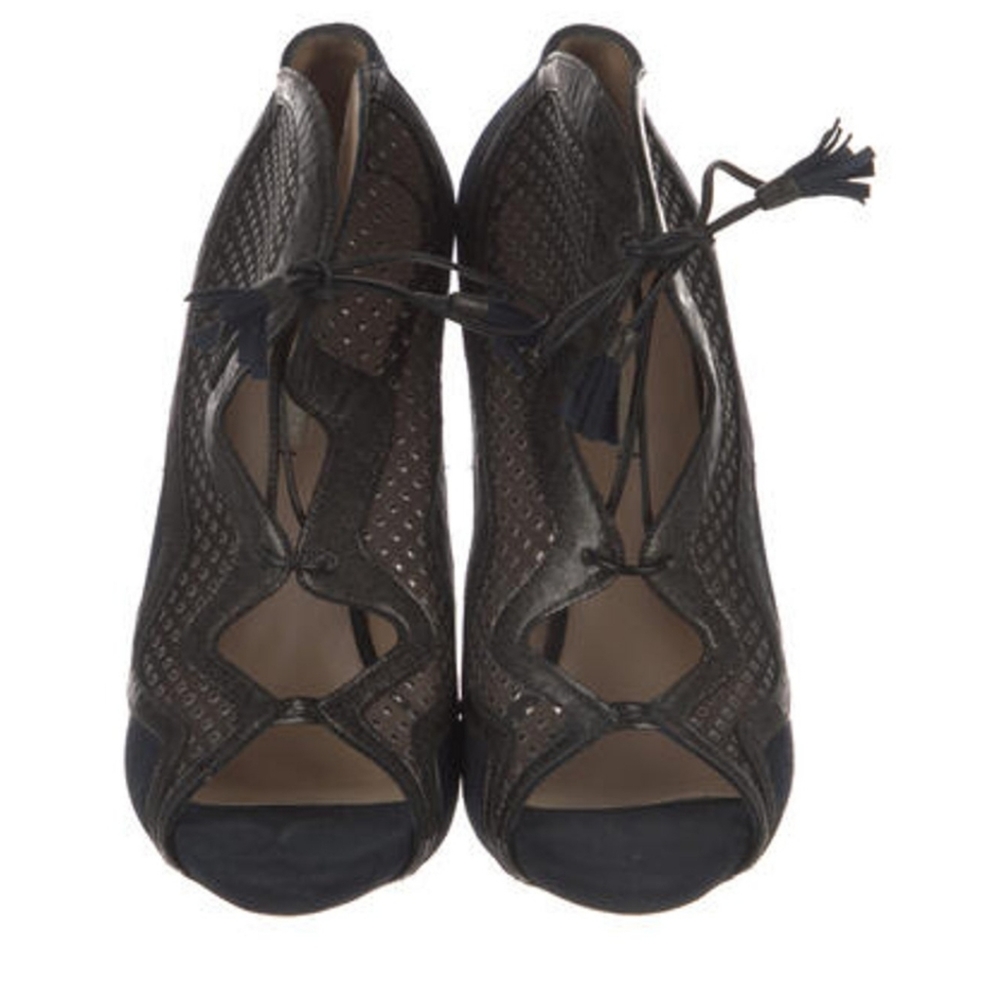 Nicholas Kirkwood Navy and Black Lace Up Stilletto Bootie Heels 40 9 - Picture 3 of 5